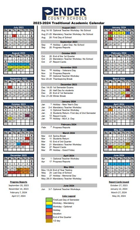 2023-2024 Traditional Calendar | North Topsail Elementary School